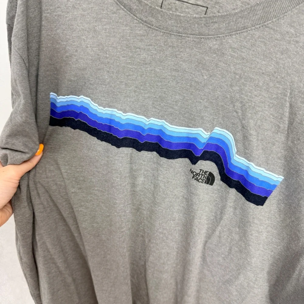 The North Face Mens XL Heather Grey Blue Graphic Logo Short Sleeve T-Shirt Tee